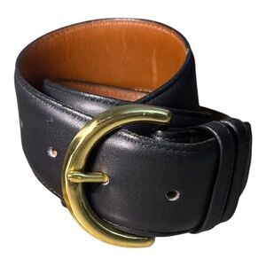Coach Black Leather Belt with Gold-Curve Buckle